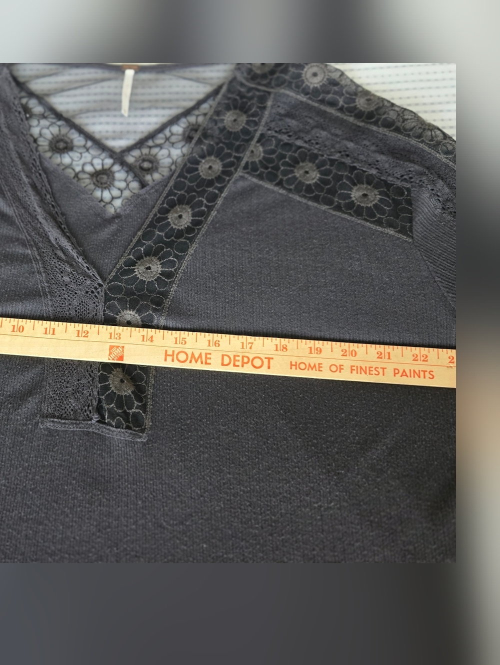 Free People Charcoal  Lace-Trim Long Sleeve Top - Picture 8 of 10